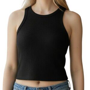 MVN THE LABEL Black Ribbed Cropped Tank Top - Size 6 (Medium) - NWT